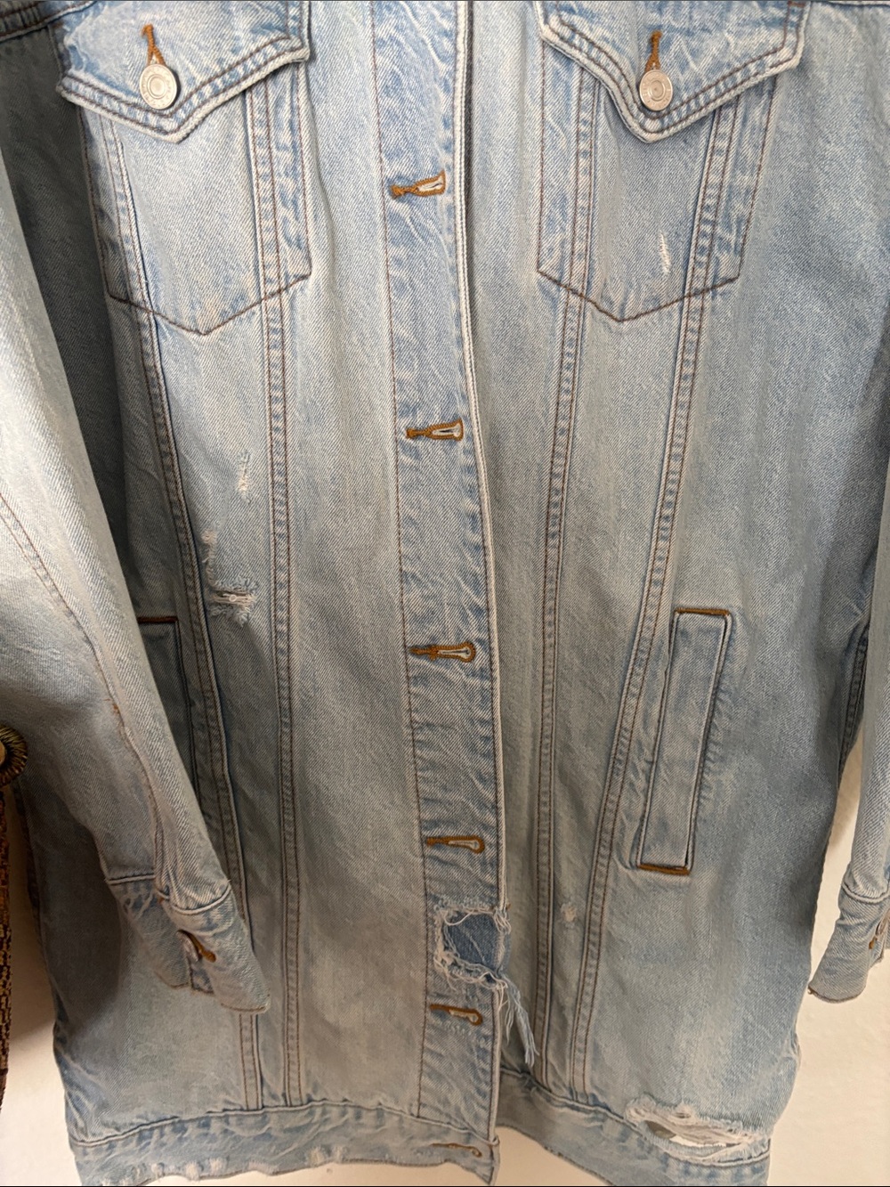 American Eagle Outfitters Distressed Light Wash Denim Jacket - Picture 3 of 7